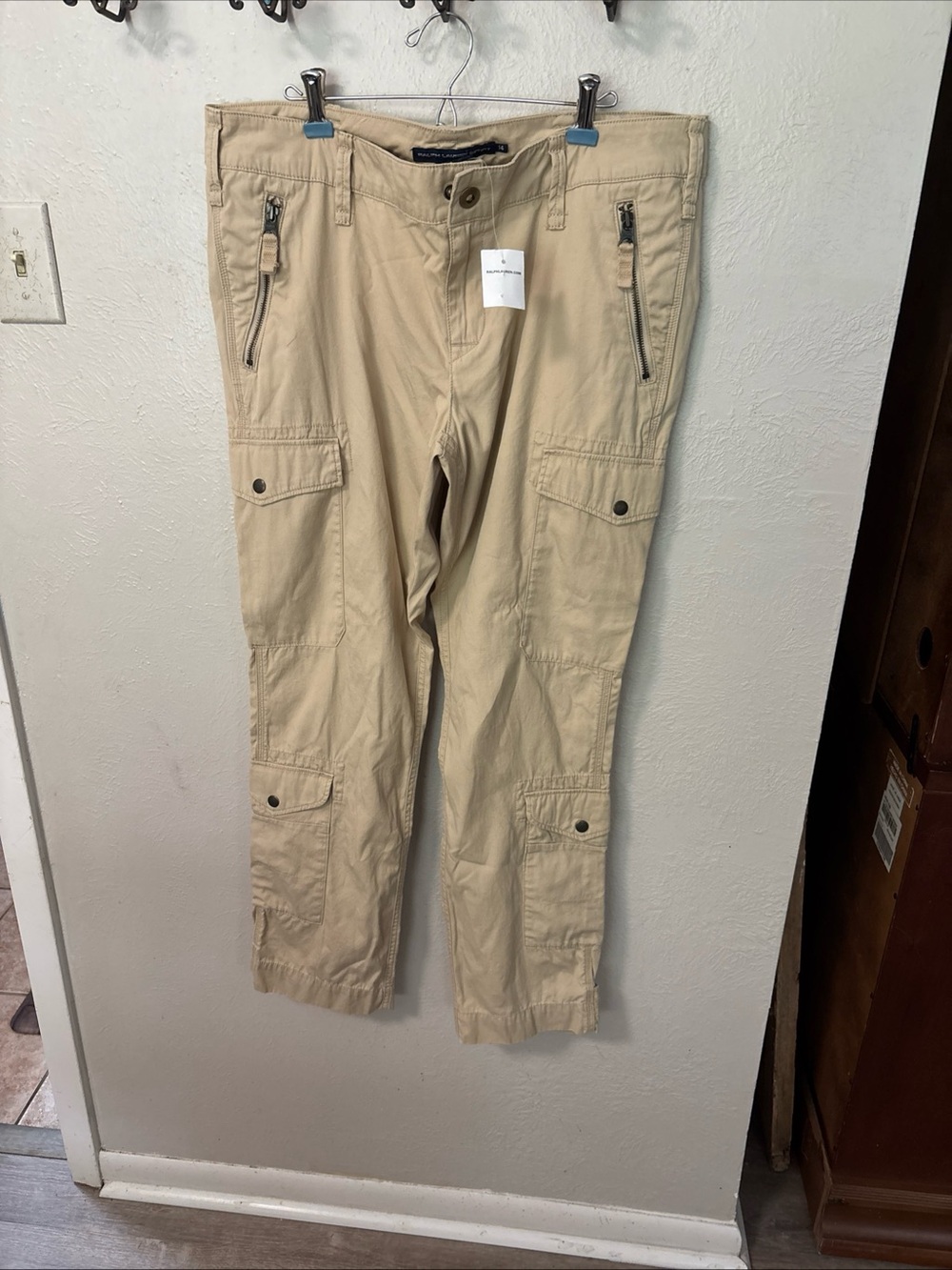 Ralph Lauren Sport Womens Tan Cargo Pants with 8 Pockets Size 14